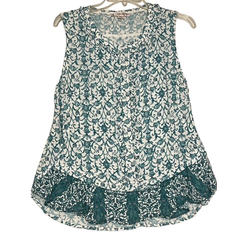Nanette Lepore Sleeveless Teal & White Floral Ruffled Blouse Size 10-M